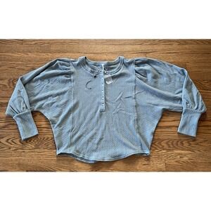 NWOT Free People Quinn Henley Neck Long Sleeve Thermal Knit Top Women's Large